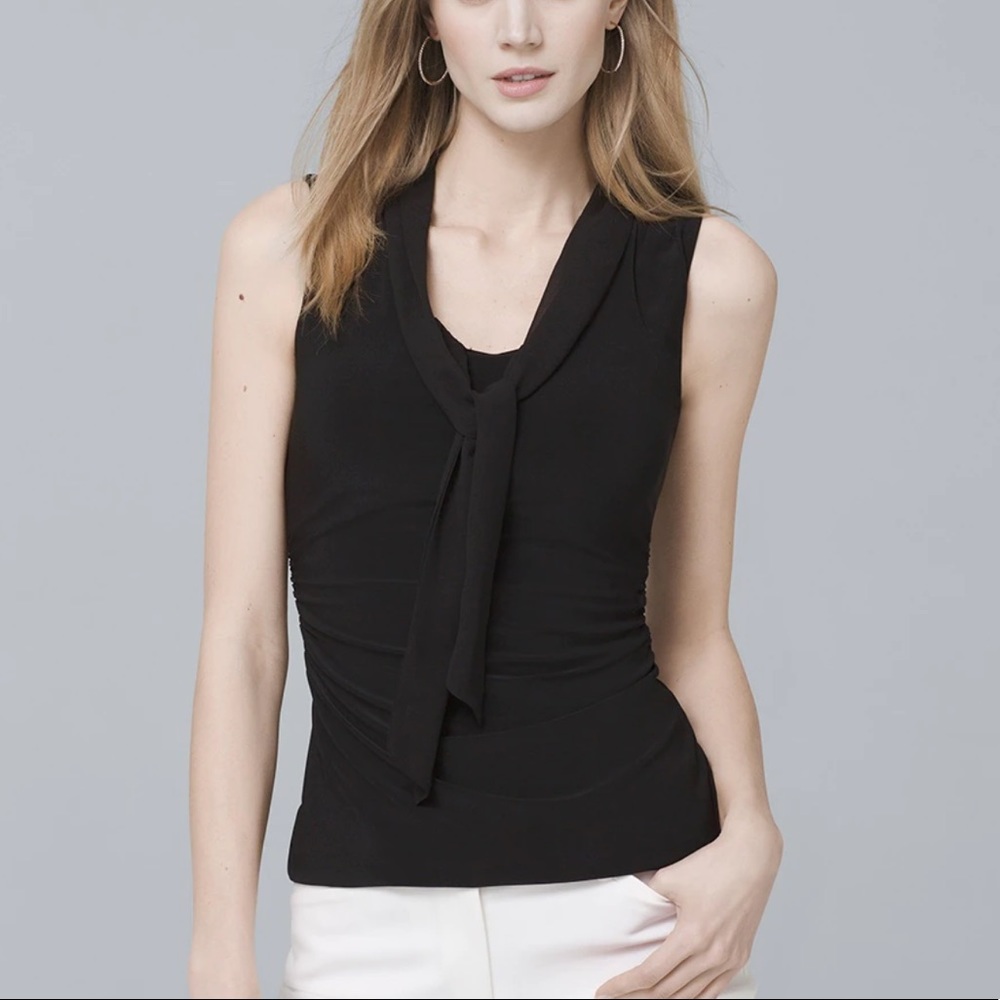 White House Black Market Sleeveless Black Tie-Neck Blouse, Size M